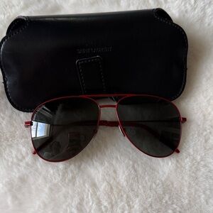 Saint Laurent Red Frame Aviator Sunglasses with Dark Lenses
